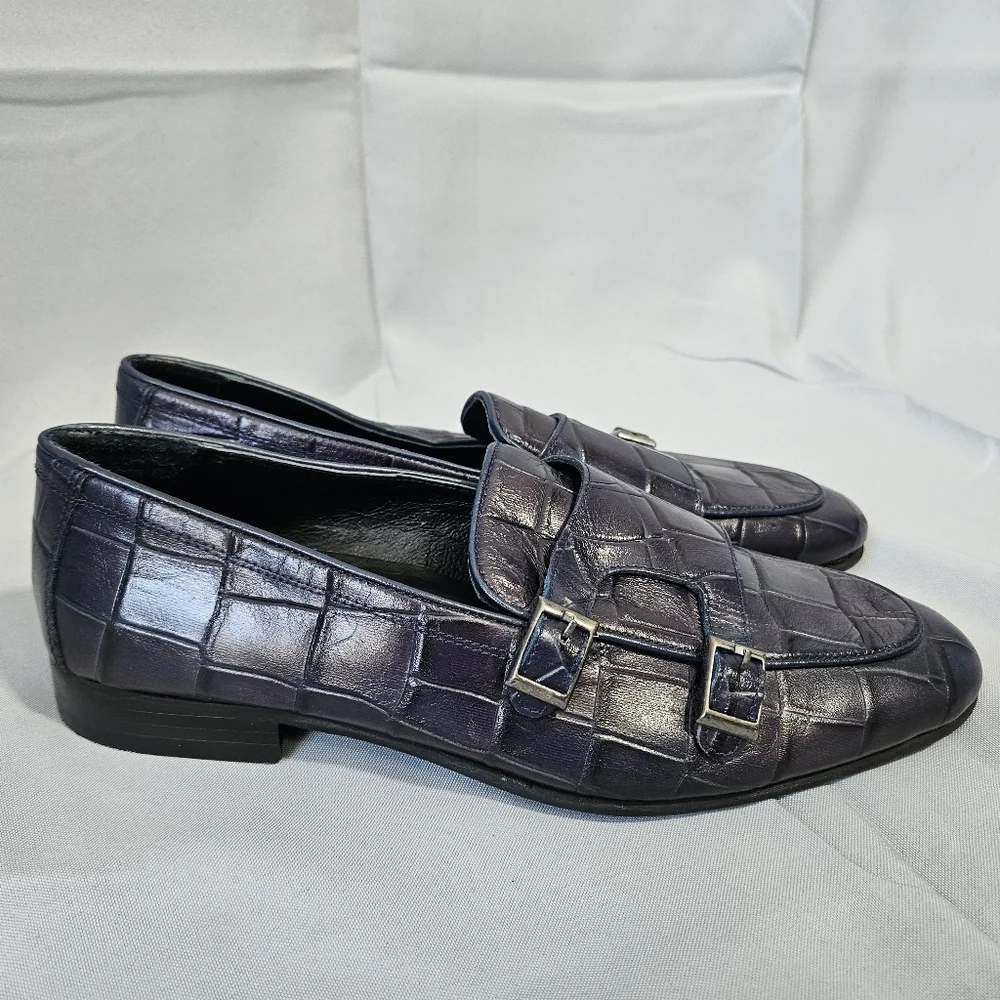Sardinelli Barletta Italy Quiet Luxury Navy Double Monk Strap Loafers Sz 43/10